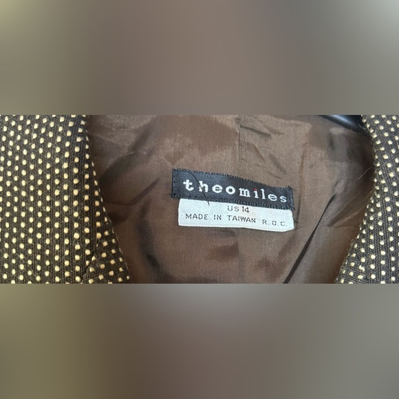 NWT old stock Vintage Theo Miles women’s wool blend brown polka dot blazer 14 - Picture 9 of 11